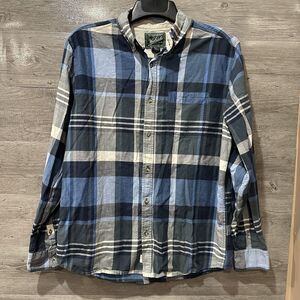 Woolrich Men's Button Up Shirt Size Large Blue Plaid Long Sleeve Light Weight